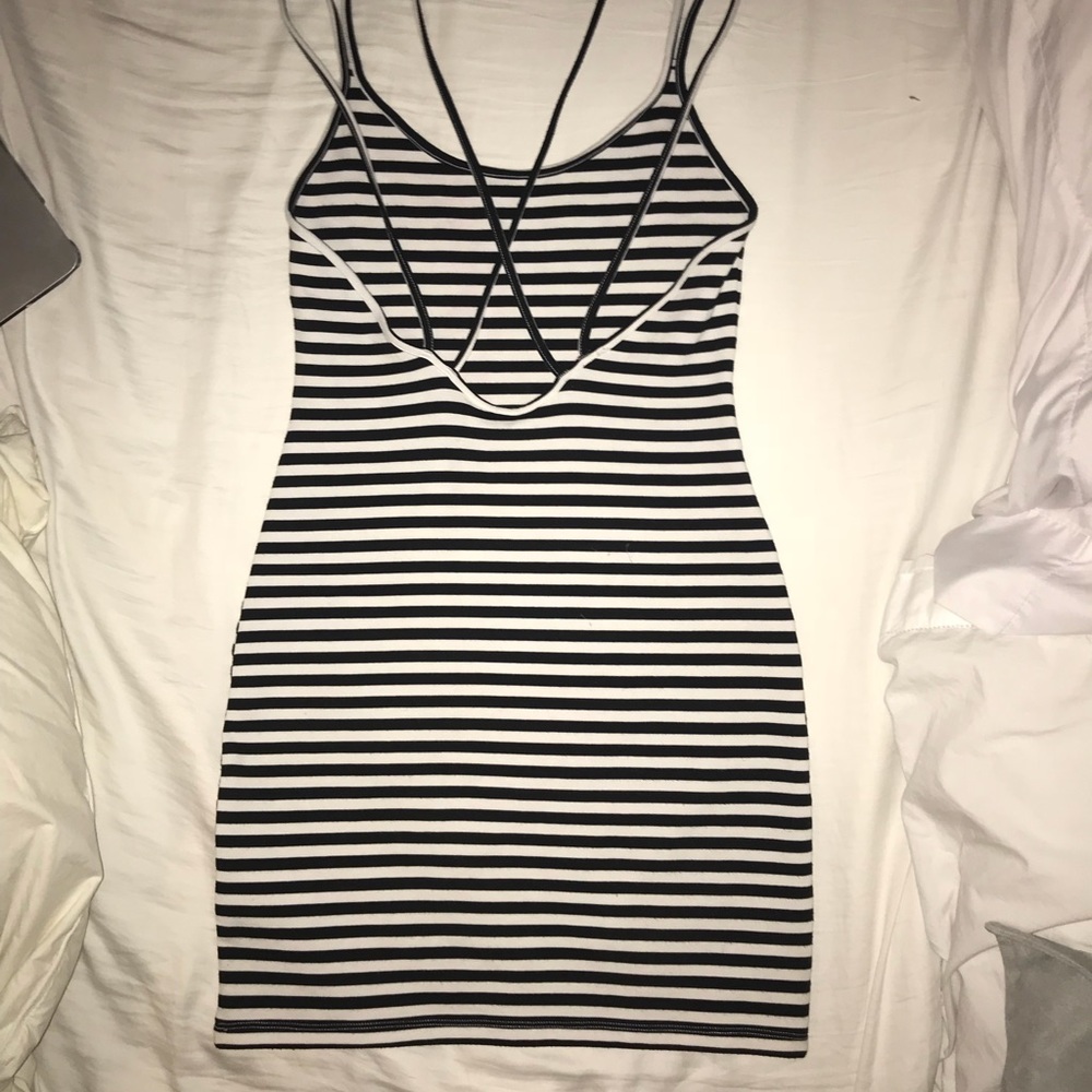H&M body-con blue and white striped dress